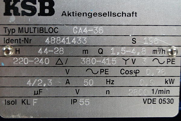 KSB Multibloc CA4-36 Blockkreiselpumpe für industrielle Anwendungen Pumpe
