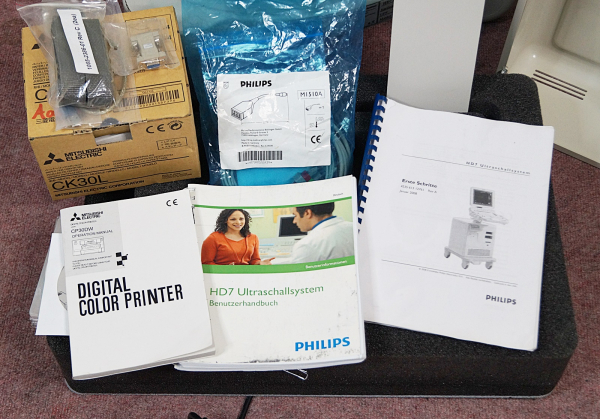 Philips HD7 BW Ultraschallgerät 2 Sonden Konvex C5-2 & Linear L12-3 + Mitsubishi CP30Dw Drucker & EKG