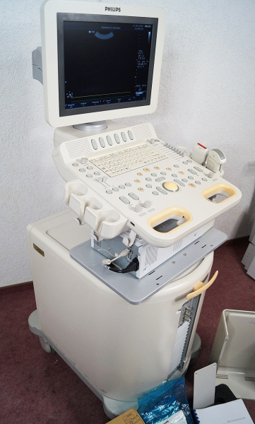 Philips HD7 BW Ultraschallgerät 2 Sonden Konvex C5-2 & Linear L12-3 + Mitsubishi CP30Dw Drucker & EKG