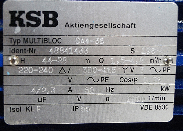 KSB Multibloc CA4-36 Blockkreiselpumpe für industrielle Anwendungen Pumpe