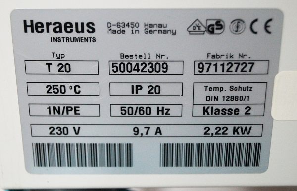 Heraeus T20 Trocknungsschrank / Inkubator Hold o Mat