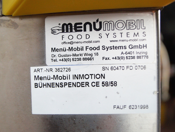 Menü Mobil CE 58/58 Bühnenspender Universalspender Geschirrspender Tellerspender