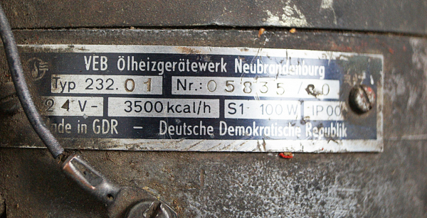 VEB Ölheizgerätewerk Neubrandenburg DDR 232.01 Sirokko