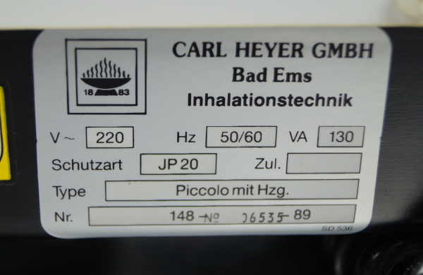 Heyer Piccolo Inhaliergerät Inhalationsgerät Aerosolgerät Vernebler