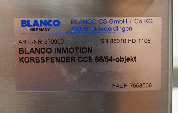 BLANCO CCE 66/54 INMOTION Korbspender Korbtransportwagen Tablettspender