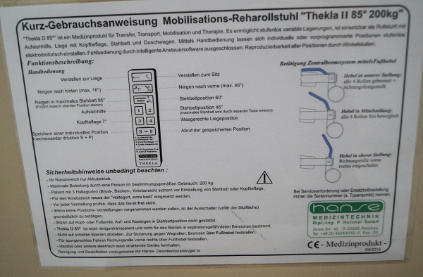 Hanse Thekla 2 Reharollstuhl Mobilisation Rollstuhl Liege Behandlungsstuhl   Sie erhalten einen gebrauchten gereinigten geprüften Hanse Medizintechnik Thekla 2 Mobilisations-/Reharollstuhl. Mit der Kombinationsvielfalt aus elektrisch verstellbarem Rollstu