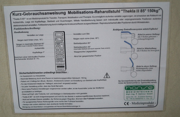 Hanse Thekla 2 Reharollstuhl Mobilisation Rollstuhl Liege Behandlungsstuhl